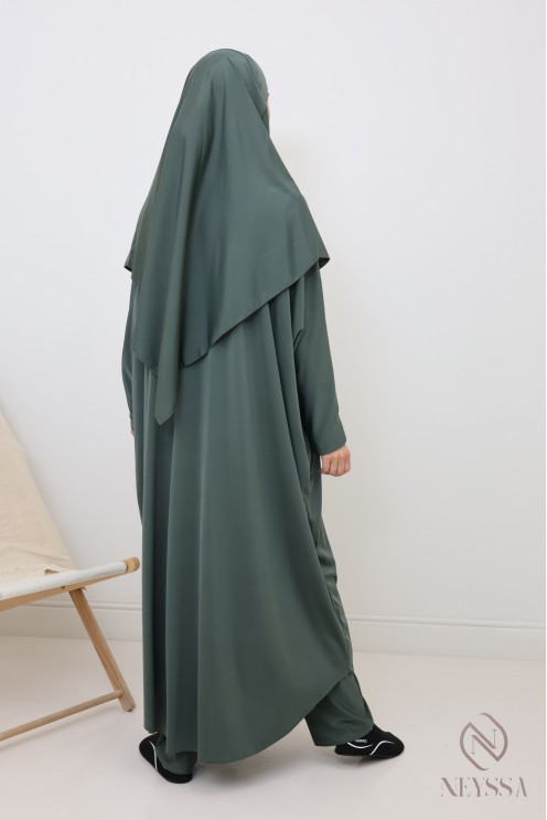 Jilbab de bain kaki hydrofuge, khimar, tunique et pantalon intégré