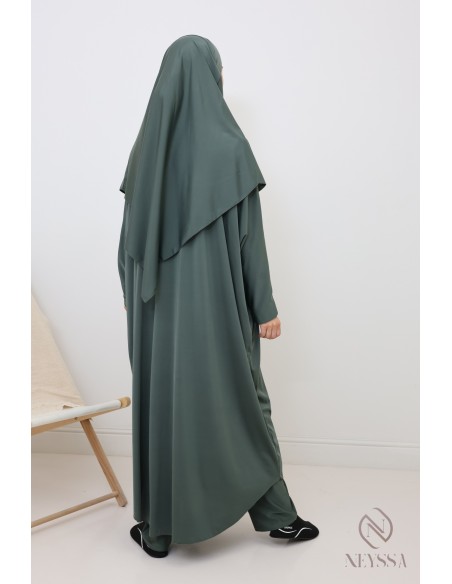 Wasserabweisender khakifarbener Badejilbab, Khimar, Tunika und Hose.