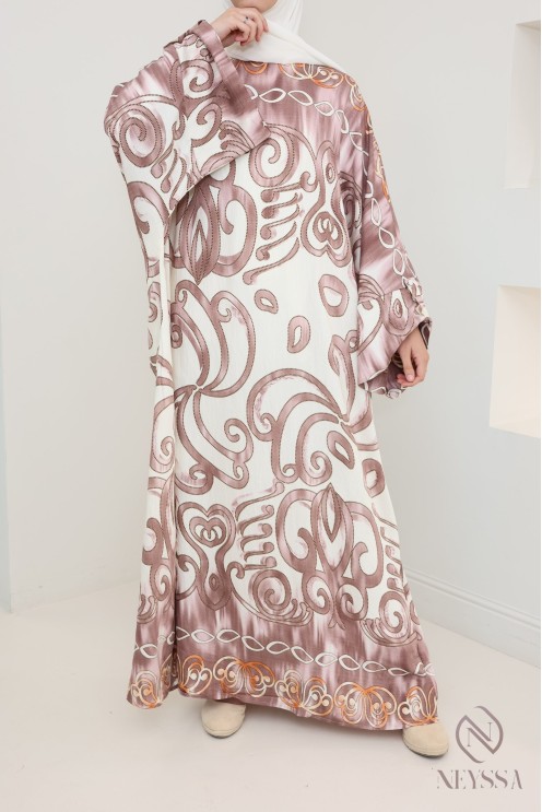 Robe longue style abaya coupe papillon avec motifs originaux, femme