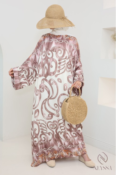 Robe longue style abaya coupe papillon avec motifs originaux, femme