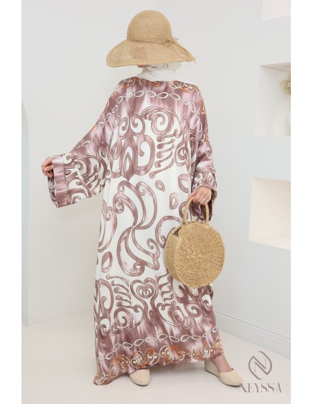 Robe longue style abaya coupe papillon avec motifs originaux, femme