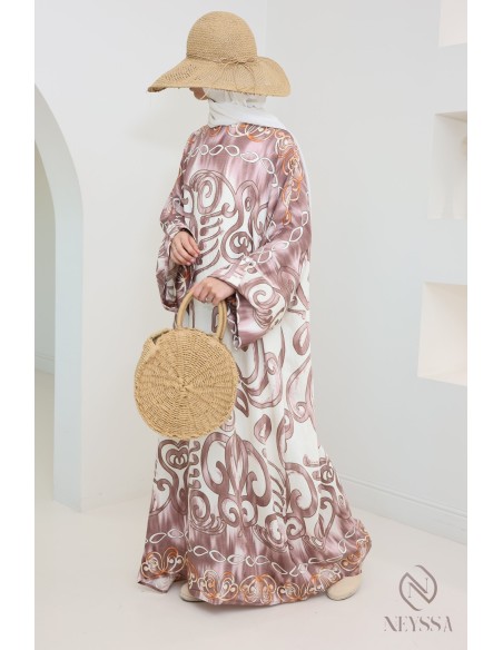 Robe longue style abaya coupe papillon avec motifs originaux, femme