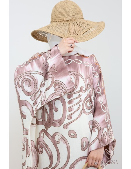 Butterfly-cut abaya-style long dress with original motifs, woman