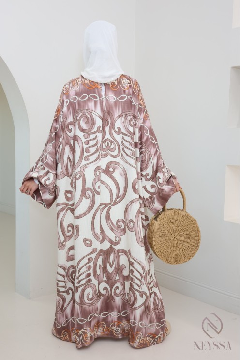 Robe longue style abaya coupe papillon avec motifs originaux, femme