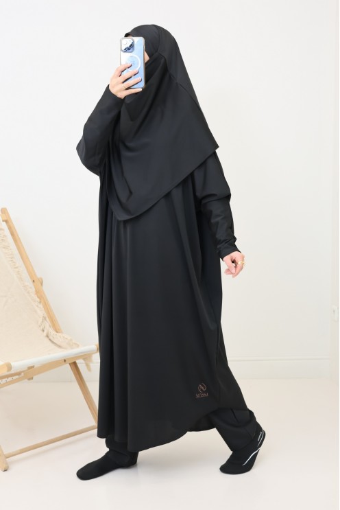 Jilbab de bain khimar noir pour femme musulmane musulmane