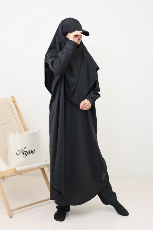 Jilbab de bain khimar noir pour femme musulmane musulmane