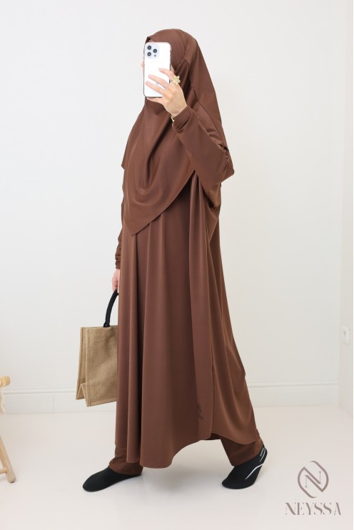 Burkini chocolat modeste pour femme jilbeb de bain avec khimar