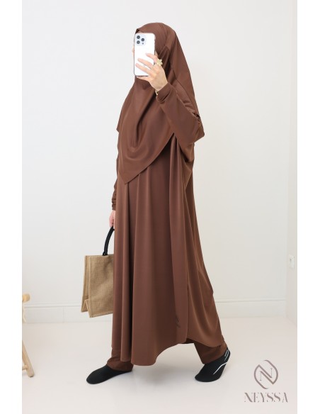 Burkini chocolat modeste pour femme jilbeb de bain avec khimar