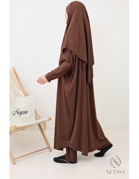 Modest chocolate burkini for woman bath jilbeb with khimar