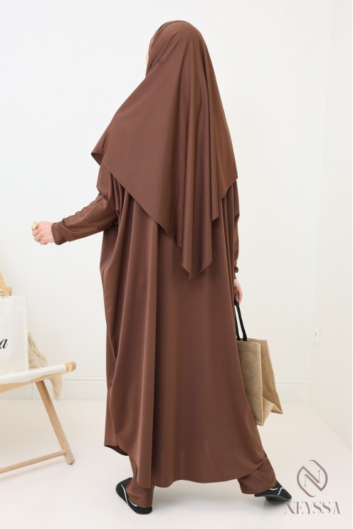 Burkini chocolat modeste pour femme jilbeb de bain avec khimar