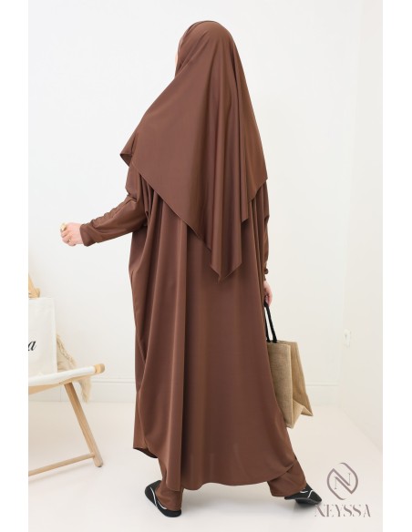 Modest chocolate burkini for woman bath jilbeb with khimar