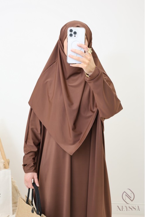 Burkini chocolat modeste pour femme jilbeb de bain avec khimar