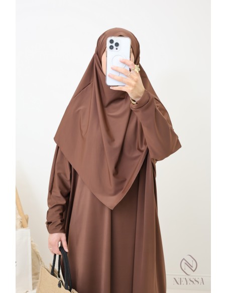 Burkini chocolat modeste pour femme jilbeb de bain avec khimar
