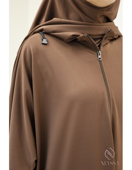 Modest chocolate burkini for woman bath jilbeb with khimar