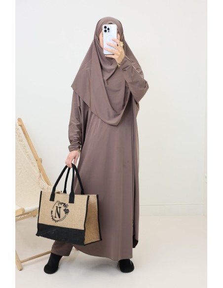 Bademantel-Jilbeb verschleierte Damen, lange Tunika und Bade-Khimar