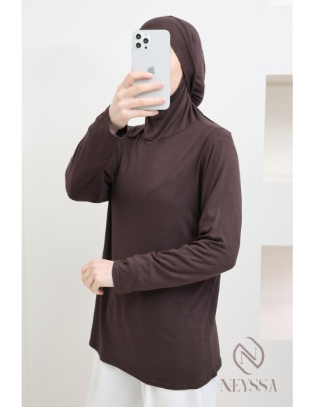 Sous pull manches longues en jersey, avec cahoule intégrée, idéal hijabi
