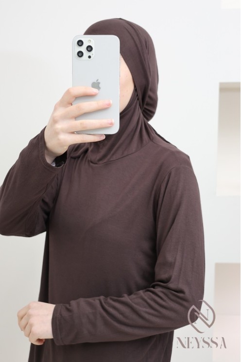 Sous pull manches longues en jersey, avec cahoule intégrée, idéal hijabi