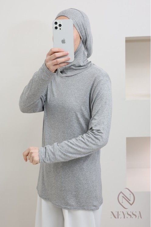Unterziehpullover mit langen Ärmeln aus Jersey, mit integrierter Kapuze, ideal für Hijabi.