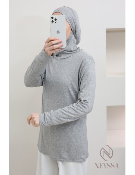 Unterziehpullover mit langen Ärmeln aus Jersey, mit integrierter Kapuze, ideal für Hijabi.