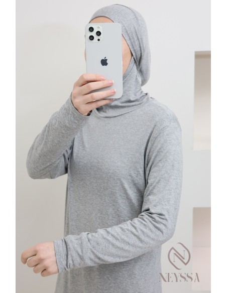 Unterziehpullover mit langen Ärmeln aus Jersey, mit integrierter Kapuze, ideal für Hijabi.