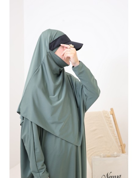 Wasserabweisender khakifarbener Badejilbab, Khimar, Tunika und Hose.