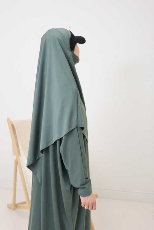 Jilbab de bain kaki hydrofuge, khimar, tunique et pantalon intégré