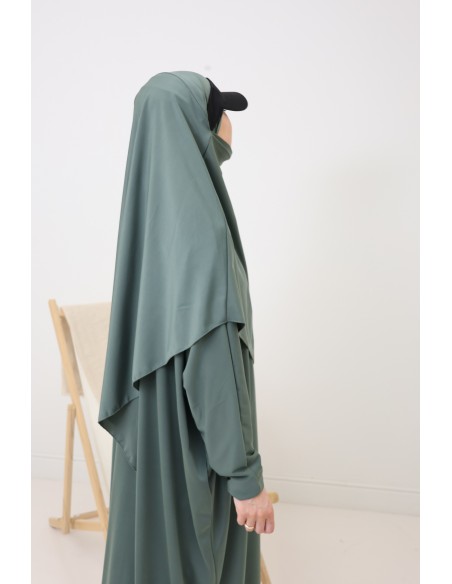 Wasserabweisender khakifarbener Badejilbab, Khimar, Tunika und Hose.