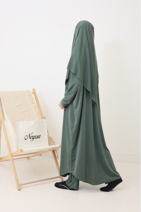 Jilbab de bain kaki hydrofuge, khimar, tunique et pantalon intégré