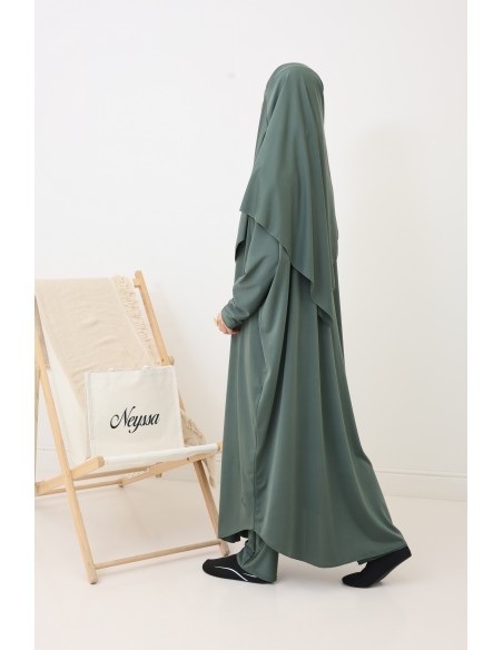 Jilbab de bain kaki hydrofuge, khimar, tunique et pantalon intégré