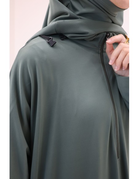 Jilbab de bain kaki hydrofuge, khimar, tunique et pantalon intégré