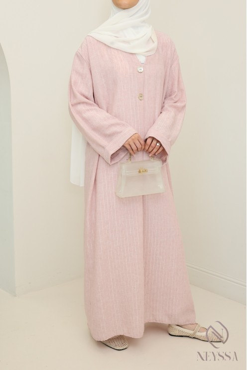 Loose-fitting women's long dress with stripes and cuffed sleeves