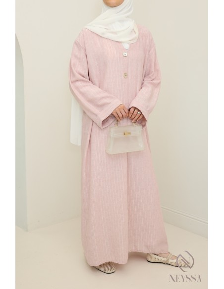 Loose-fitting women's long dress with stripes and cuffed sleeves