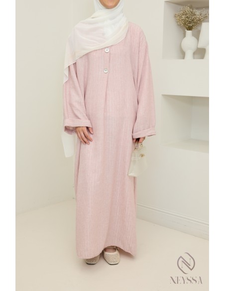 Loose-fitting women's long dress with stripes and cuffed sleeves