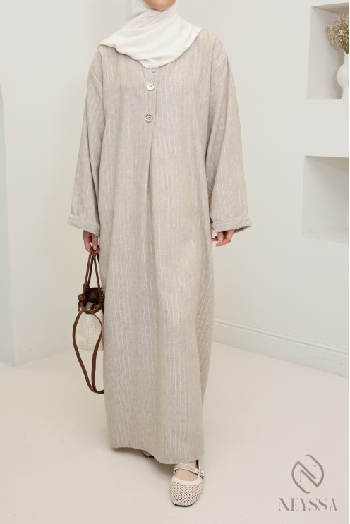 Robe longue ample femme avec rayures à manches revers