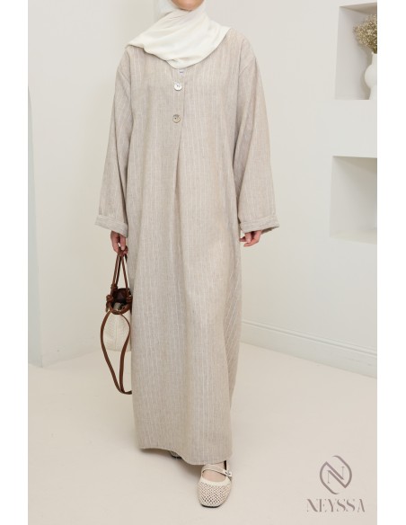 Robe longue ample femme avec rayures à manches revers