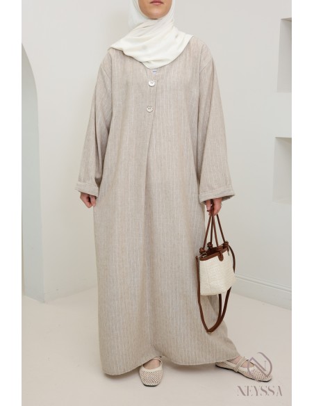 Loose-fitting women's long dress with stripes and cuffed sleeves