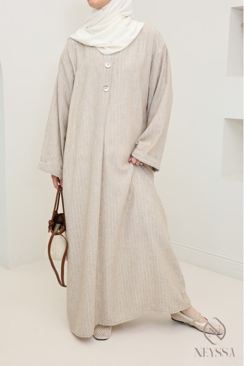 Lockeres langes Kleid für Damen mit Streifen und Reversärmeln.