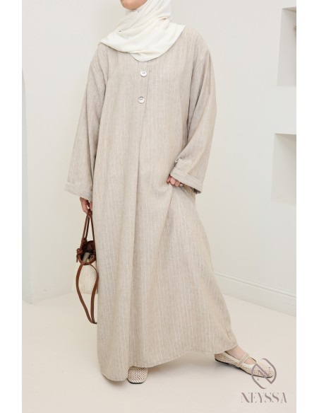 Loose-fitting women's long dress with stripes and cuffed sleeves