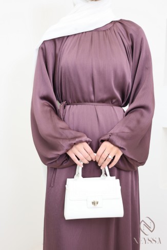 Satin long dress with puffed sleeves for modern hijabi women 2