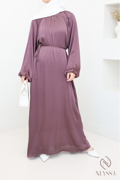 Satin long dress with puffed sleeves for modern hijabi women