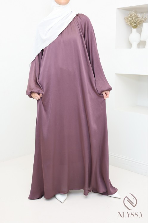 Satin long dress with puffed sleeves for modern hijabi women