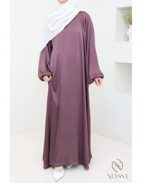 Satin long dress with puffed sleeves for modern hijabi women
