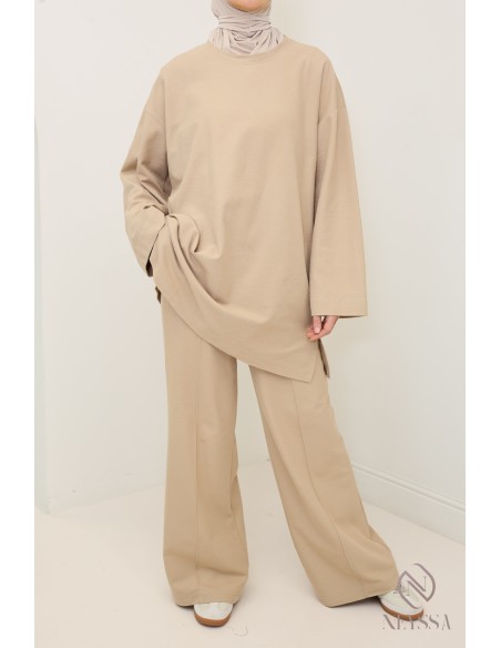 Oberteil + weite Hose aus Baumwolle, bescheidenes Hijabi-Outfit