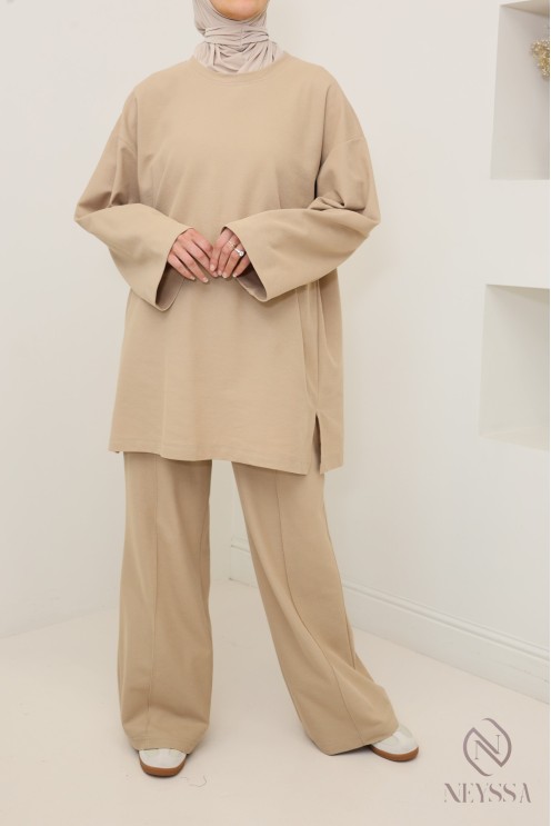 Oberteil + weite Hose aus Baumwolle, bescheidenes Hijabi-Outfit