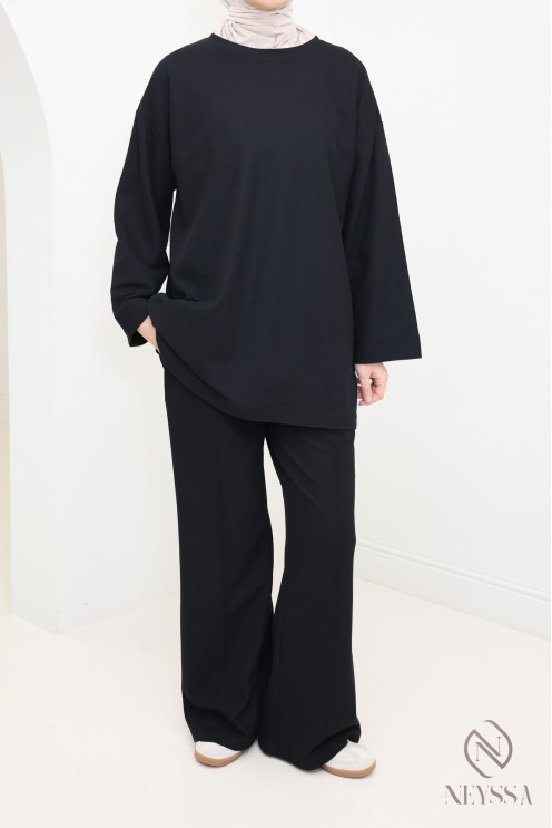 Oberteil + weite Hose aus Baumwolle, bescheidenes Hijabi-Outfit