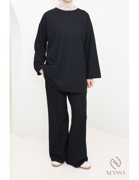 Oberteil + weite Hose aus Baumwolle, bescheidenes Hijabi-Outfit