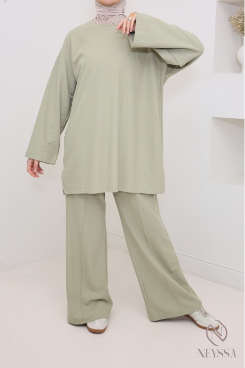 Ensemble haut + pantalon ample en coton, tenue modeste hijabi
