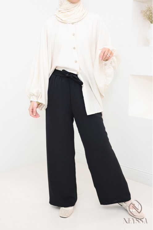 pantalon ample en jazz taille élastique avec nœud sur le devant