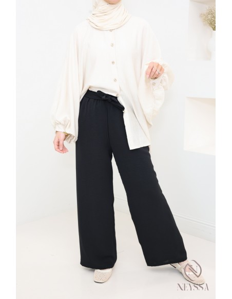 pantalon ample en jazz taille élastique avec nœud sur le devant