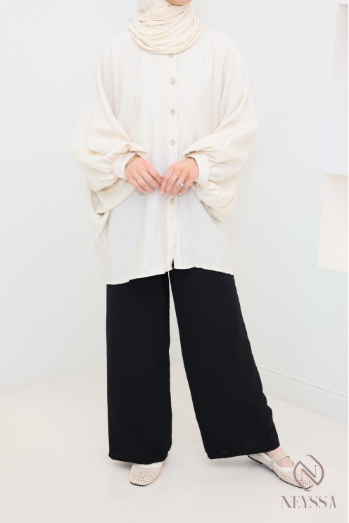 pantalon ample en jazz taille élastique avec nœud sur le devant